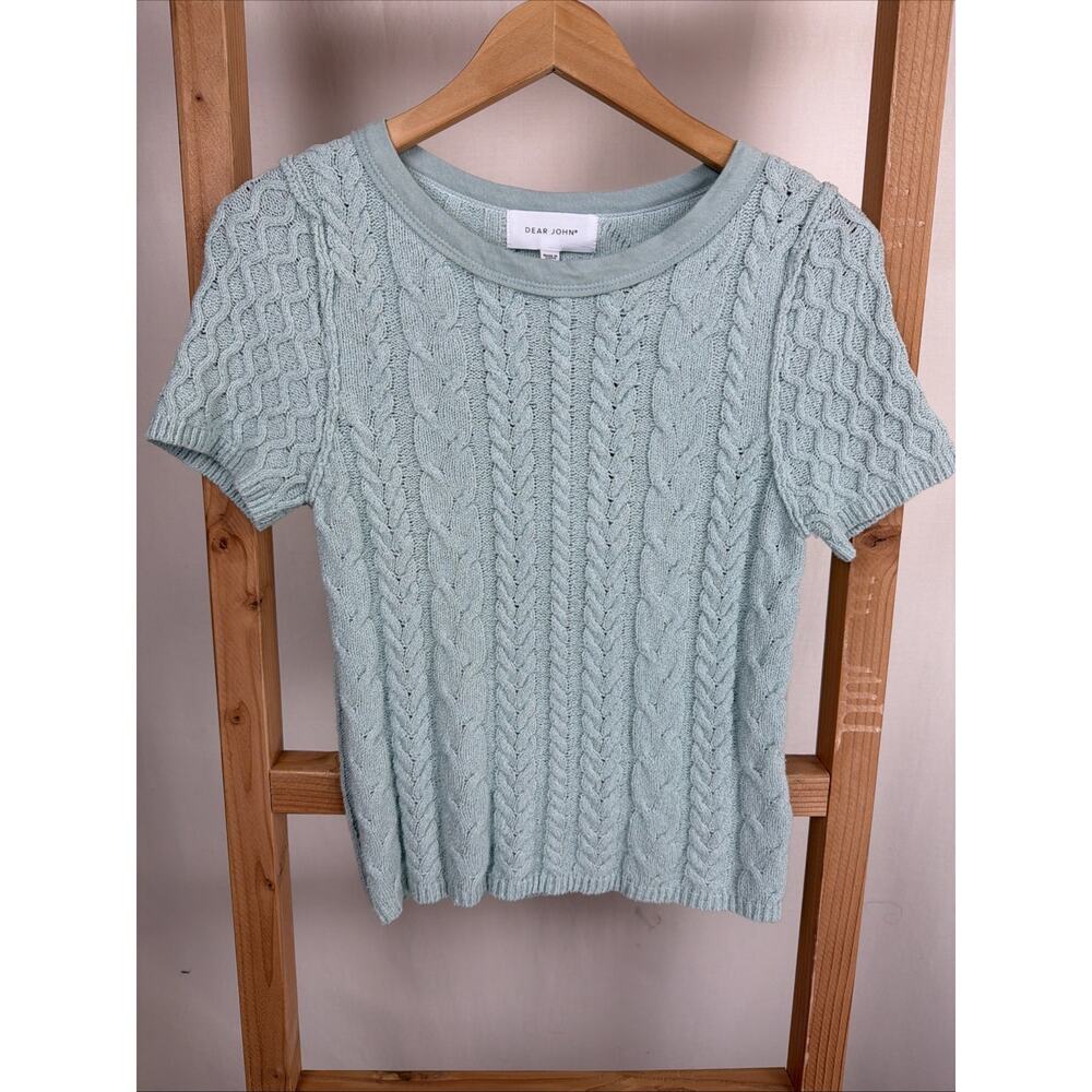 NWT Dear John Mint Green Scoop Neck Cable Knit Top #1096 Size XS